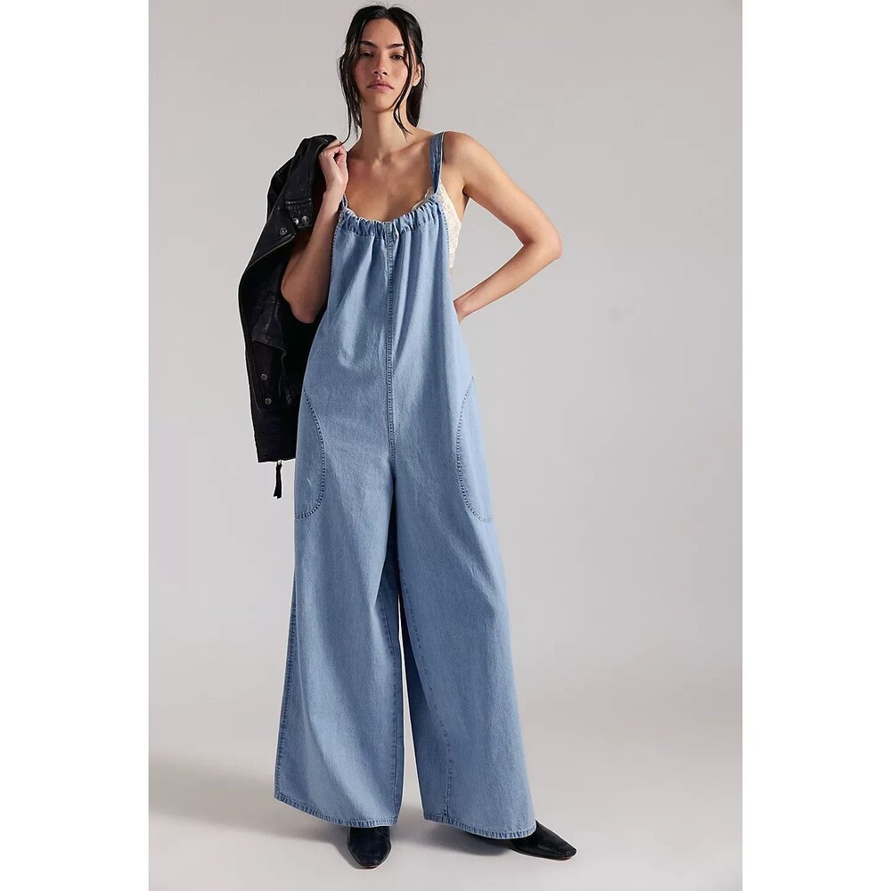 Free People We The Free Freebird Jumpsuit Dress Wide Leg Cotton Cozy M 289074 - Picture 2 of 5